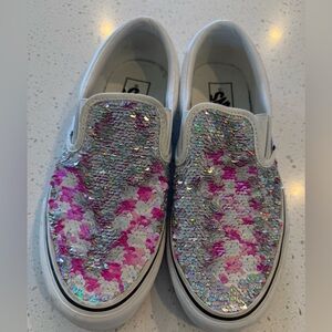 Womens 9 Vans Sequence Silver Pink Slip-on Skate Shoes Mens 7.5 Reversible
